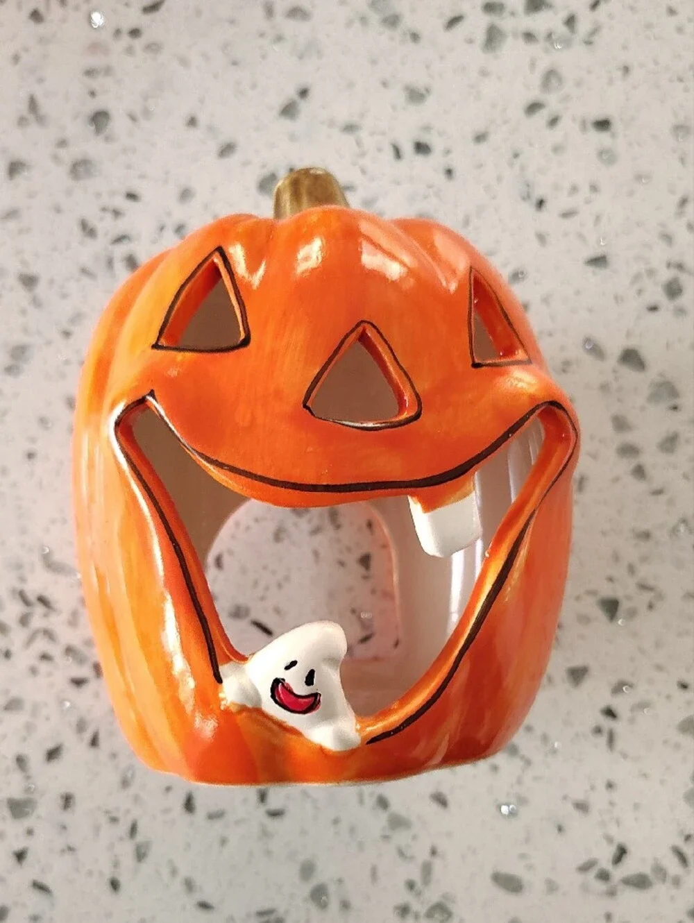 Vintage Orange Ceramic Jack-O'-Lantern Tealight Set - Halloween Home Accent